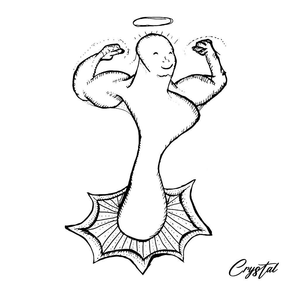 Genderless Powerful Man or Woman Flexing Biceps With A Proud Chest - Cute & Creepy "Stay Weird" Cartoon Illustration