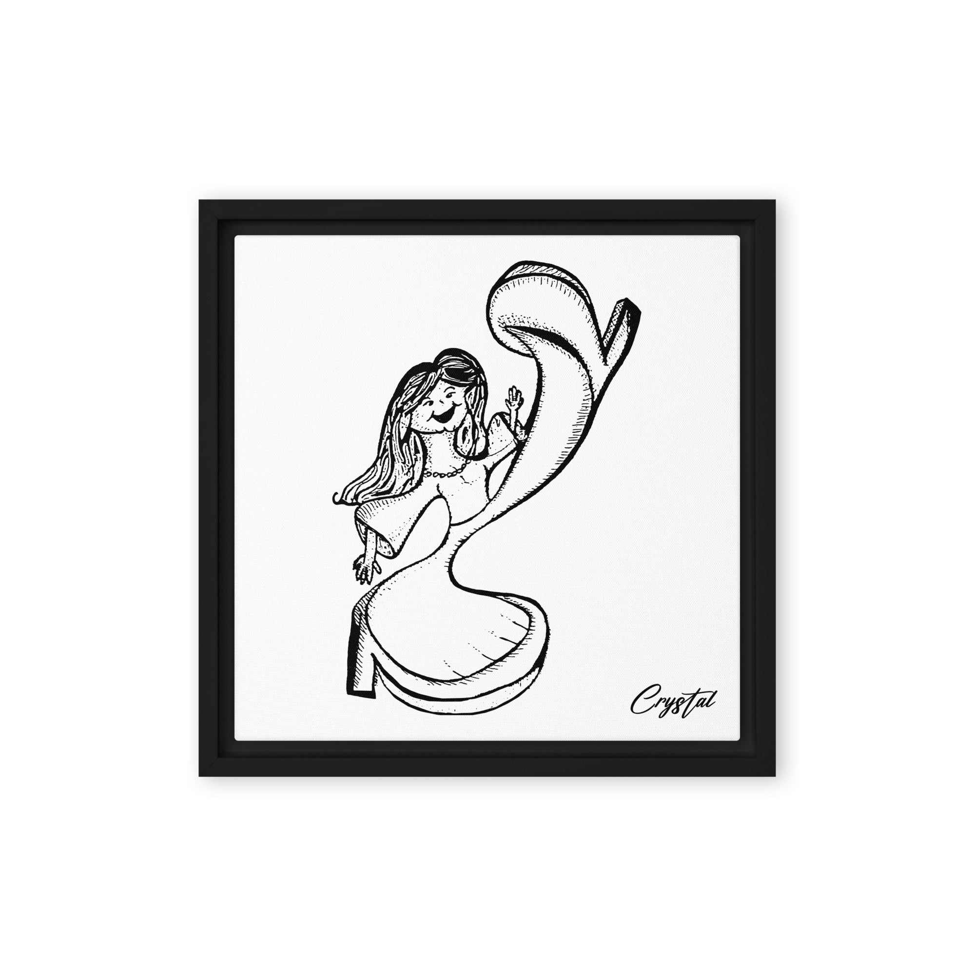 Abstract Drawing of Happy Girl or Woman Dancing and Kicking - Cute & Creepy "Stay Weird" Cartoon Illustration Framed canvas