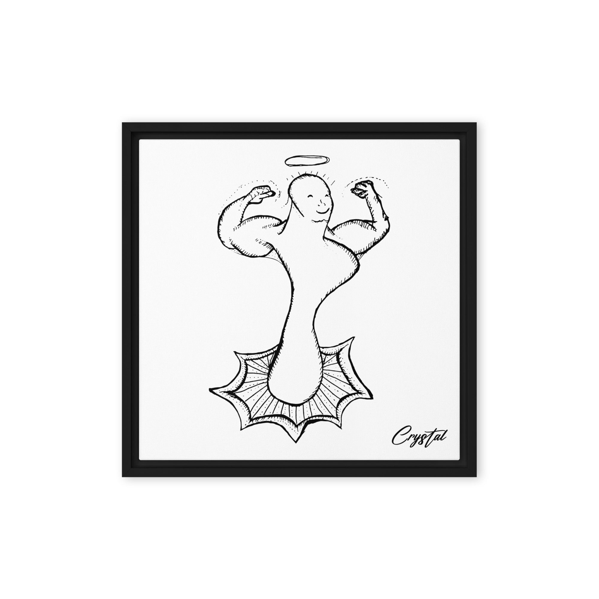 Abstract Drawing of Genderless Powerful Man or Woman Flexing Biceps With A Proud Chest - Cute & Creepy "Stay Weird" Cartoon Illustration Framed canvas