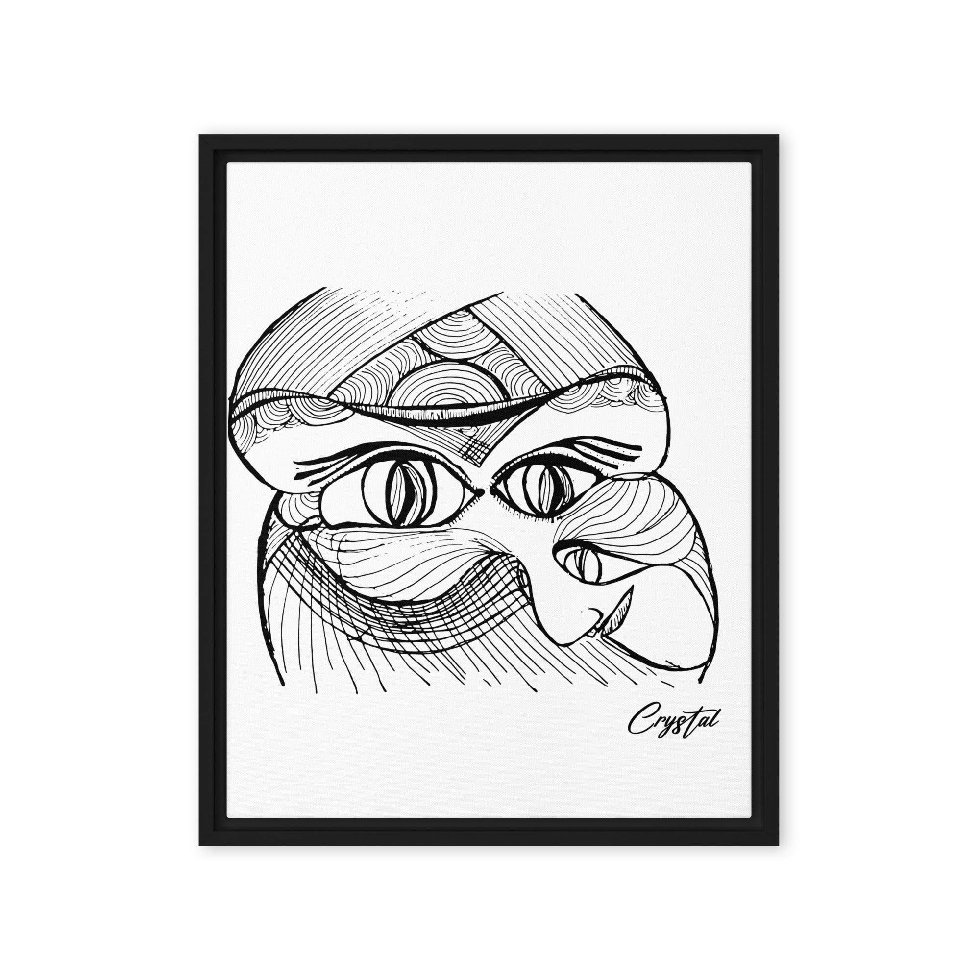Genderless Face with Ornate Pattern and Four Eyes - Cute & Creepy "Stay Weird" Cartoon Illustration Framed canvas