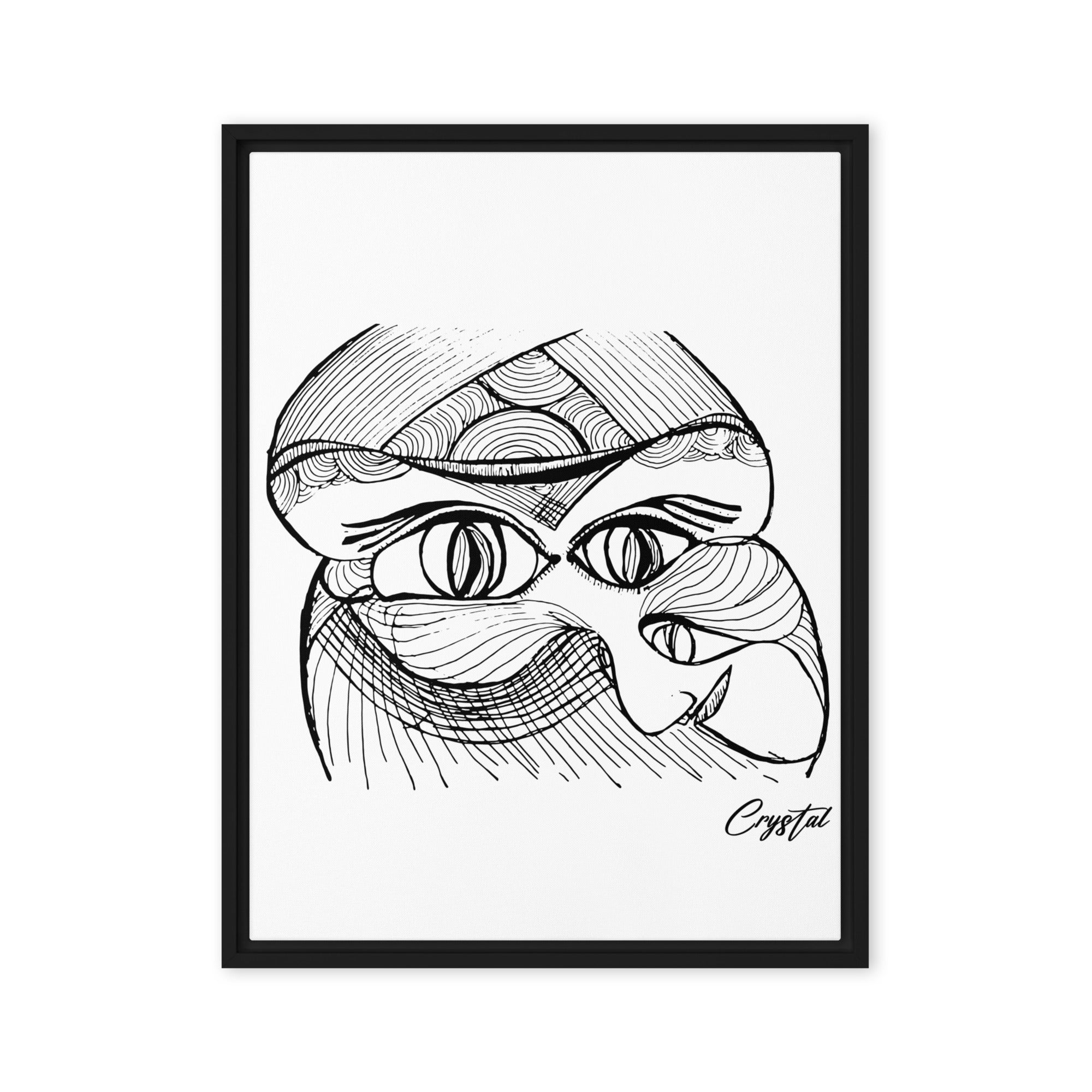 Genderless Face with Ornate Pattern and Four Eyes - Cute & Creepy "Stay Weird" Cartoon Illustration Framed canvas