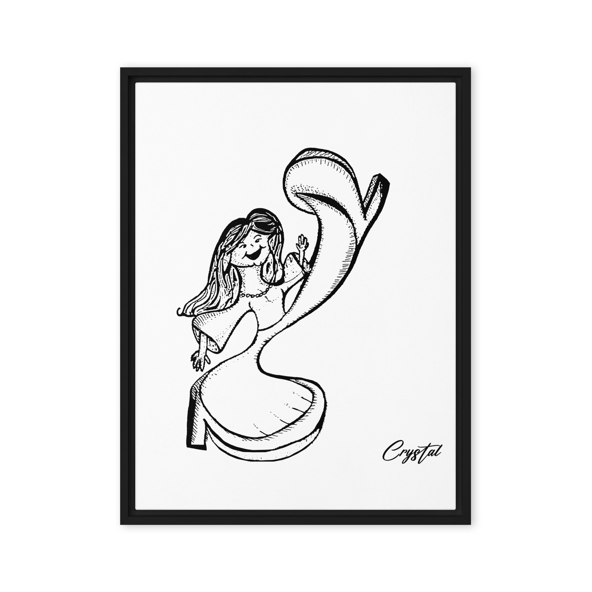 Abstract Drawing of Happy Girl or Woman Dancing and Kicking - Cute & Creepy "Stay Weird" Cartoon Illustration Framed canvas