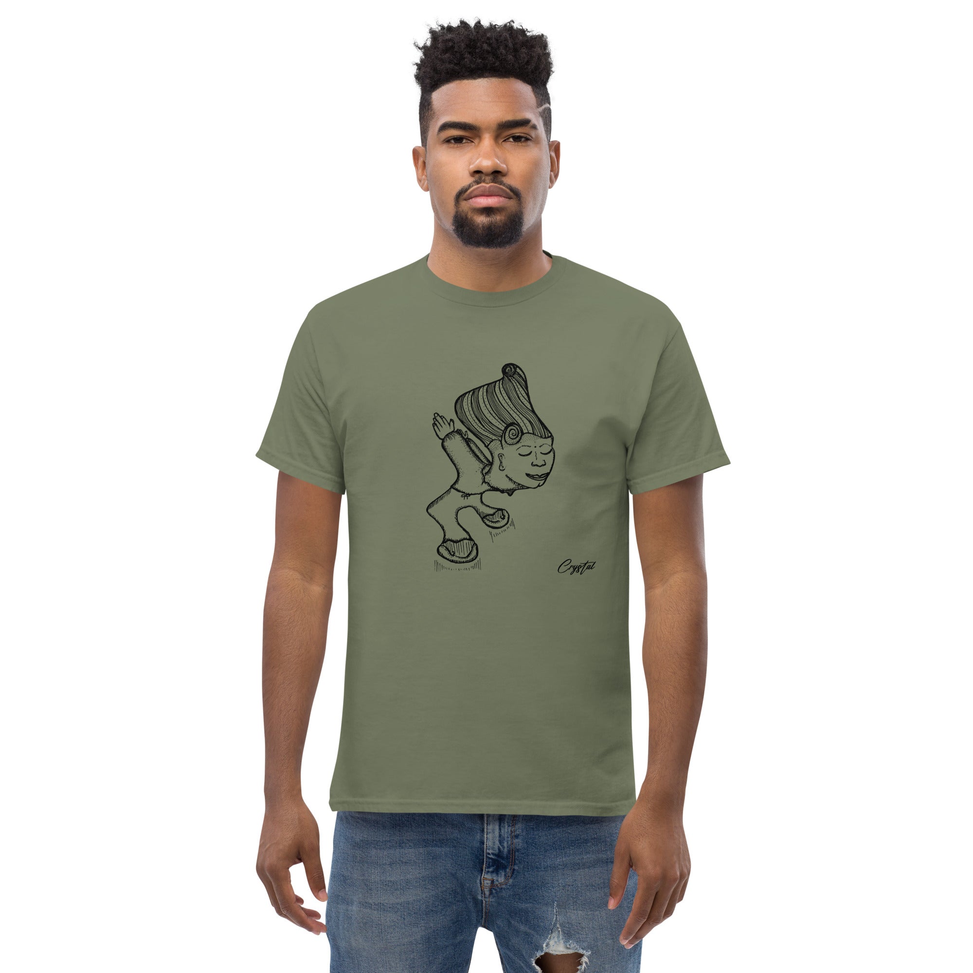 Genderless Person with Great Hair Bowing in Reverence or Gratitude - Cute & Creepy "Stay Weird" Cartoon Illustration Men's classic tee