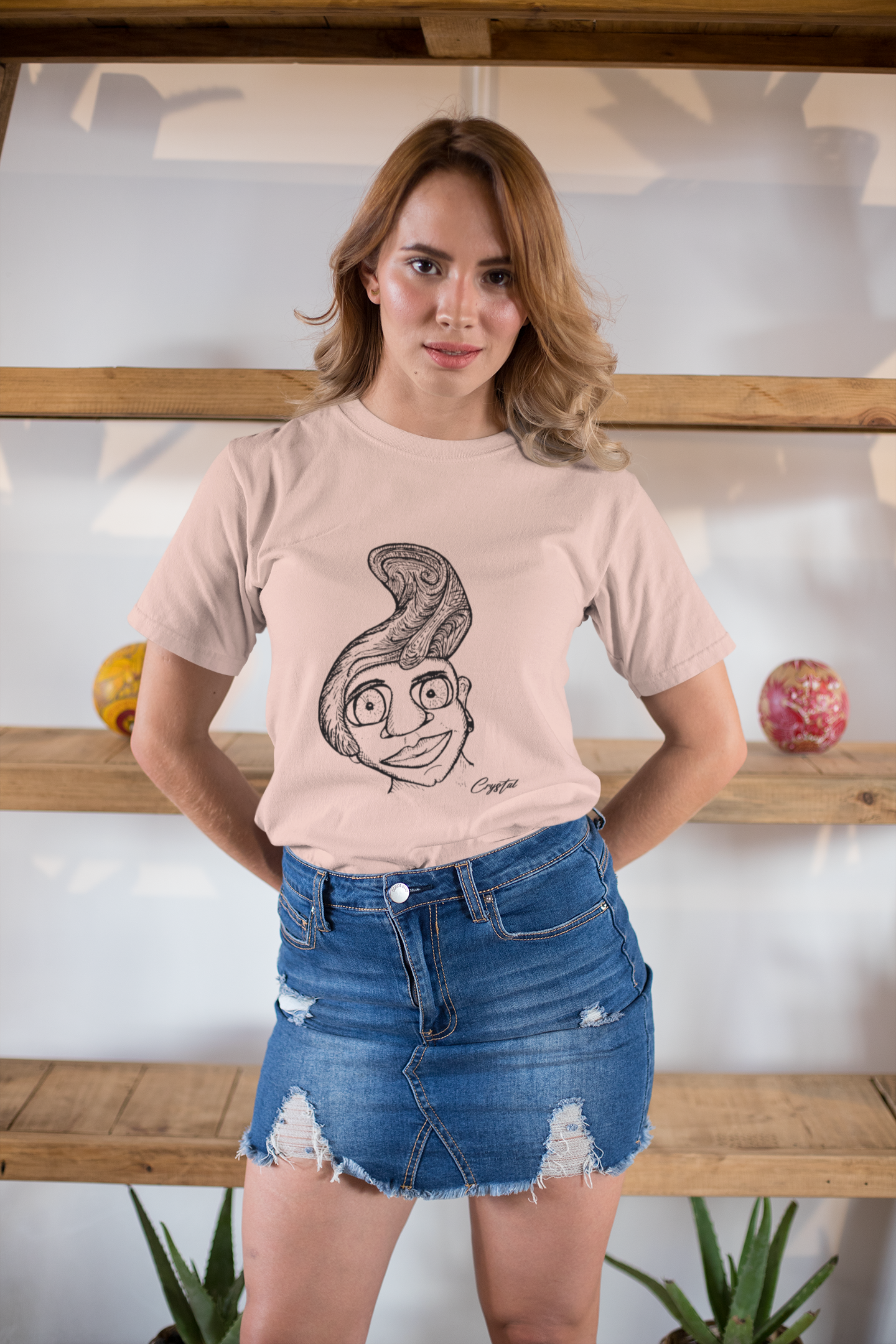 Genderless Person with Great Hair and Big Eyes - Cute & Creepy "Stay Weird" Cartoon Illustration Women's short sleeve t-shirt