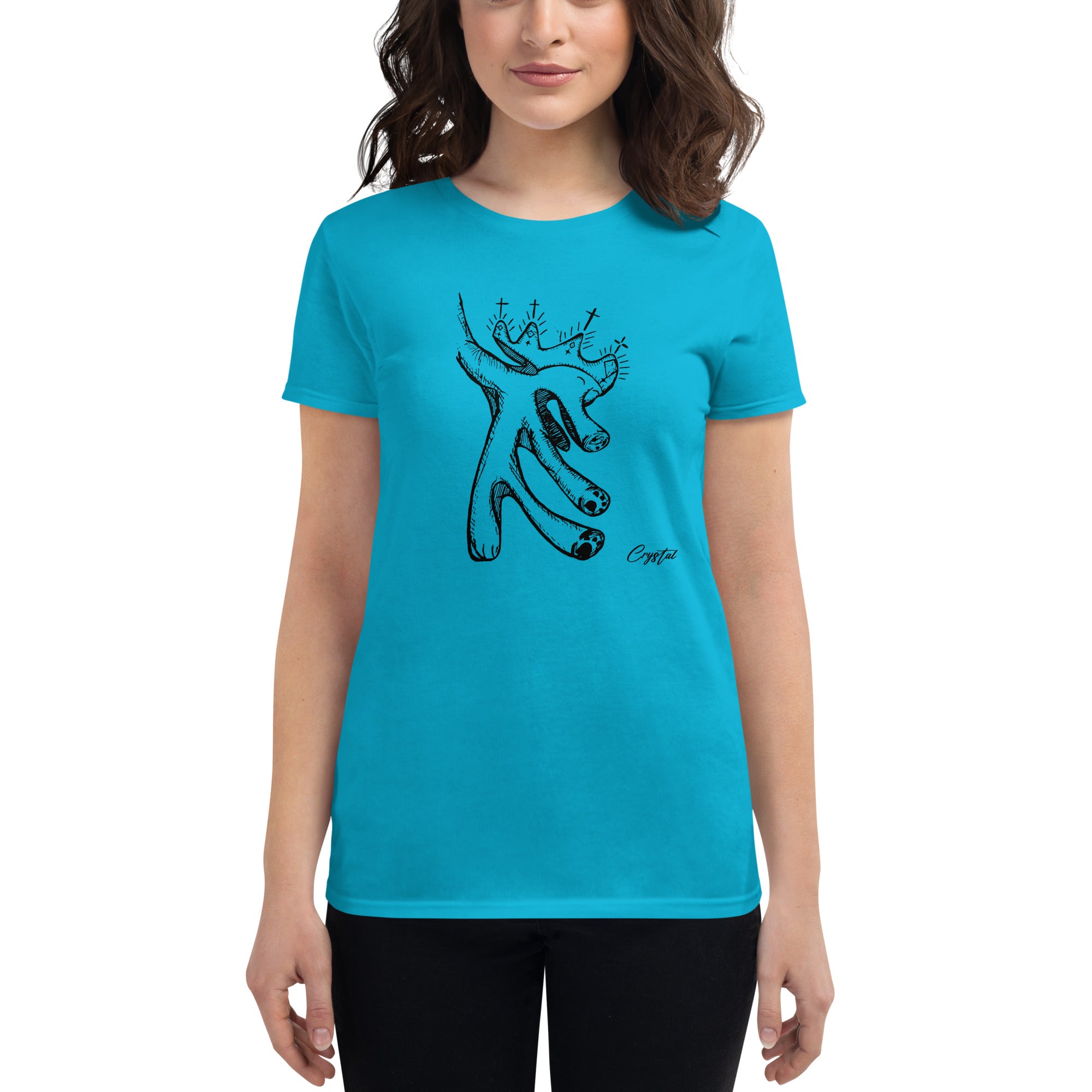 Happy "Pig" Dinosaur Dancing with Crown - Cute & Creepy "Stay Weird" Cartoon Illustration  Women's short sleeve t-shirt